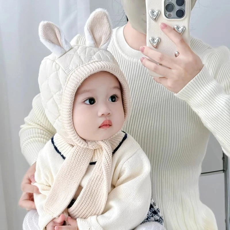 宝宝帽子秋冬季保暖可爱兔耳护耳一体帽冬天婴儿童加厚防风包头帽