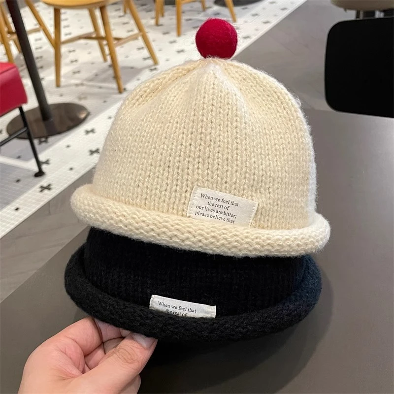 森系儿童帽子秋冬款针织瓜皮帽宝宝保暖奶嘴帽男女童地主毛线帽潮