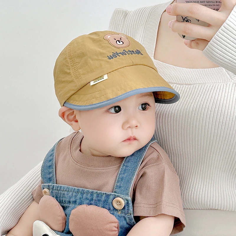 婴幼儿帽子春秋夏季韩版可爱小熊速干防晒遮阳帽男女宝宝鸭舌帽薄
