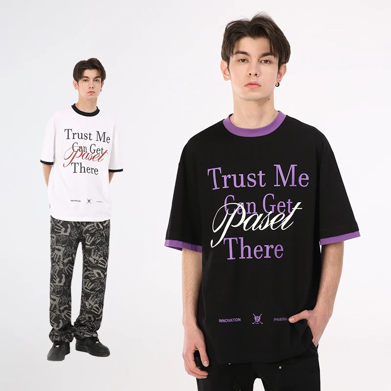 PASET男女同款潮牌美式街头短袖T恤纯棉休闲舒适圆领