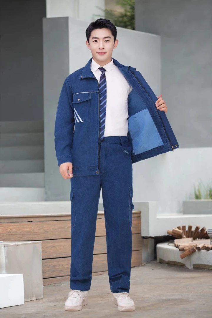 加厚牛仔工作服装男焊工防烫耐磨电焊工劳保工作服装男春秋厚款
