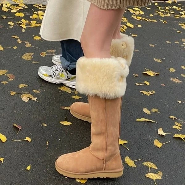 周冬雨同款一体雪地靴女2023冬加厚高筒棉靴两穿过膝长筒女靴子
