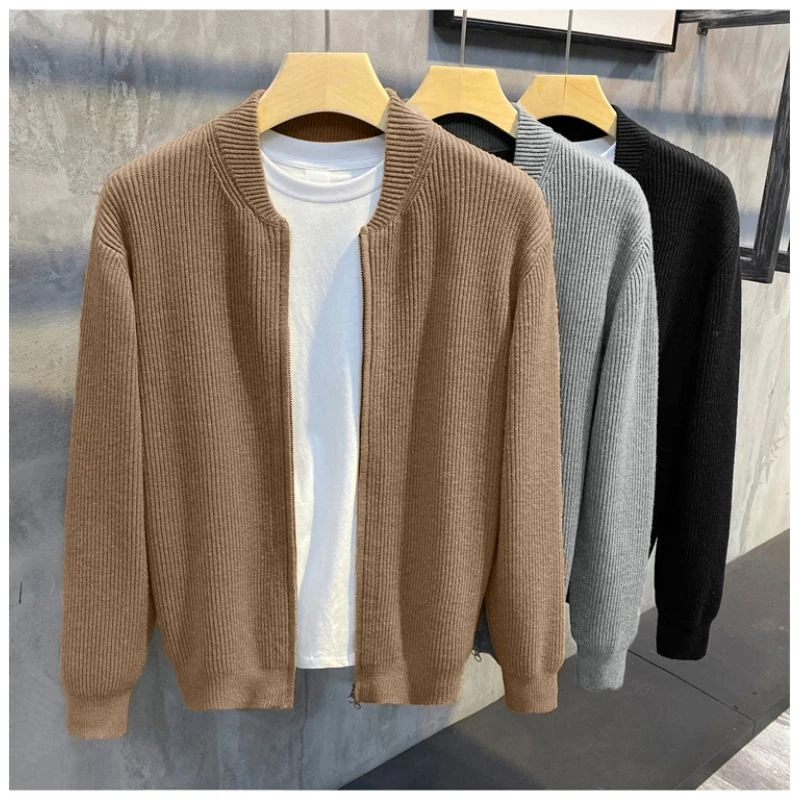 【小扬哥推荐】纯色春秋毛衣男士开衫双拉链弹力棒球领内搭修身休