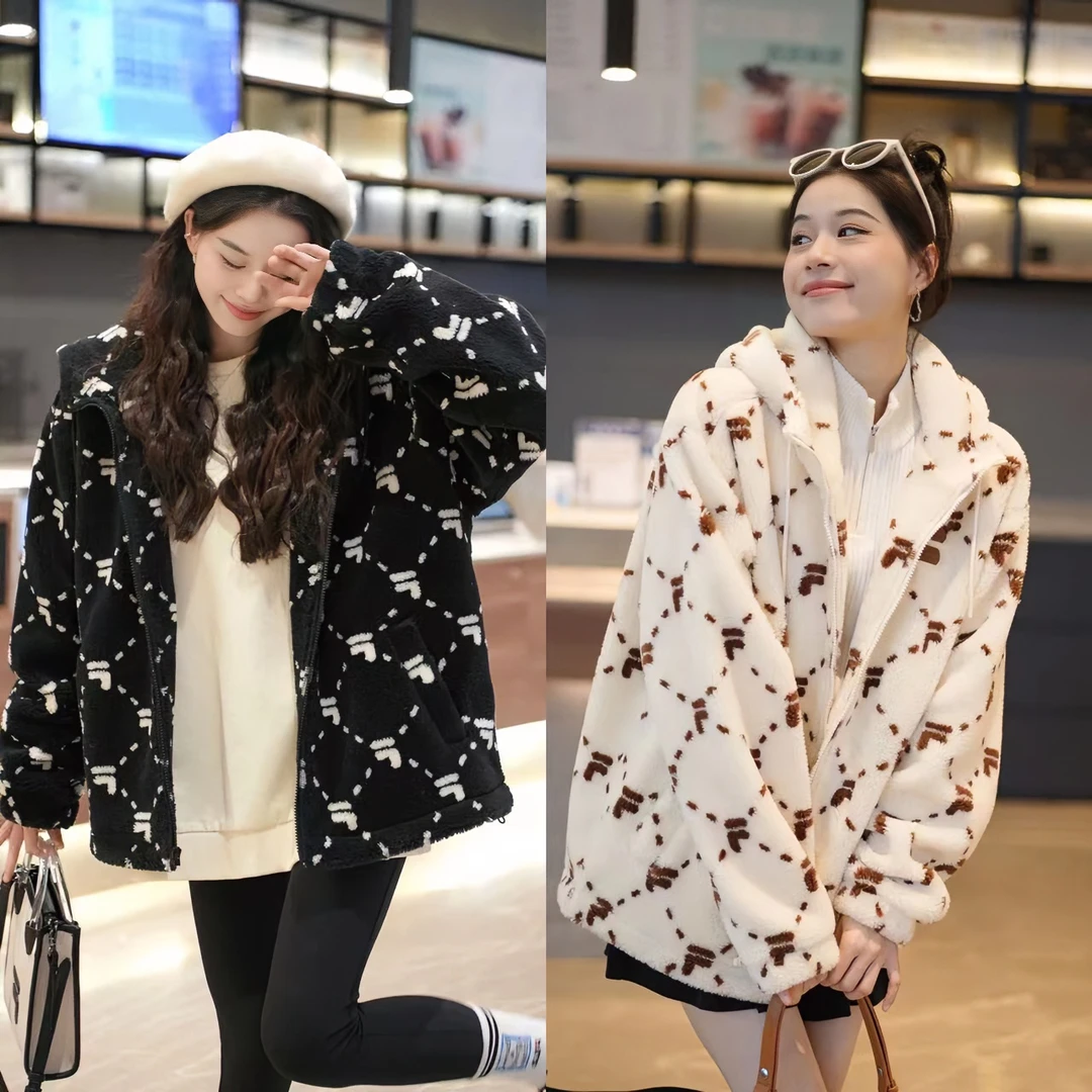 FILA FUSION摇粒绒老花满印宽松外套时尚秋冬情侣潮流T11U316901