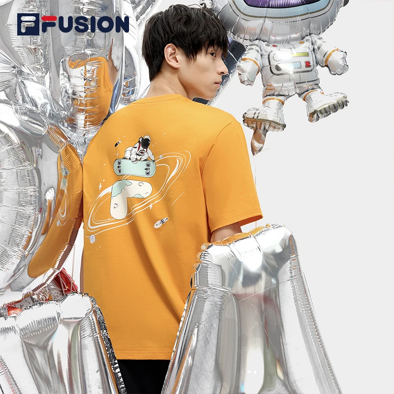 FILAFUSION斐乐男女情侣夏季运动T恤学生纯棉宽松圆领T11U323110