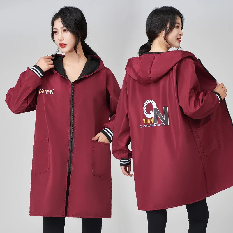 休闲女款印花加绒女罩衣成人防水防尘防污长袖工作服外穿保暖围裙