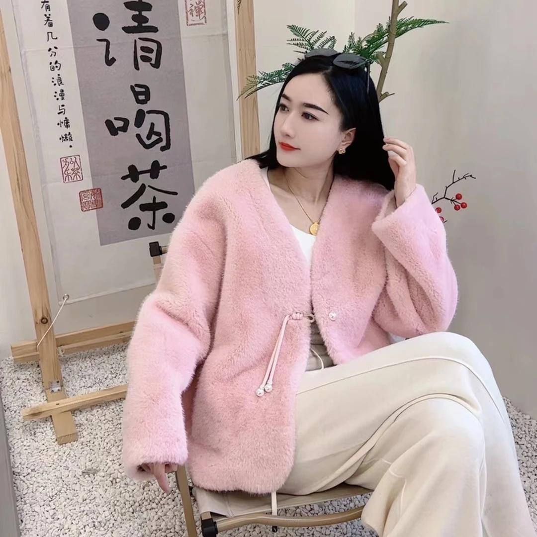 YT海宁原创秋冬新中式加厚毛毛百搭大衣外套女穿搭设计师捡漏112