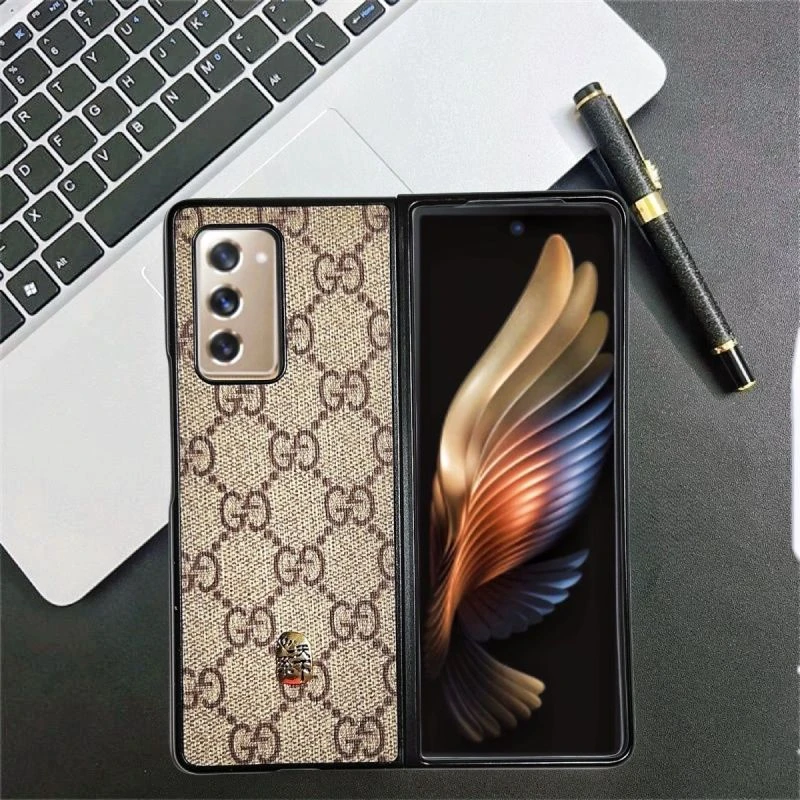 适用三星Fold2手机壳W21折叠皮纹GalaxyZFold1男女保护套W20翻盖