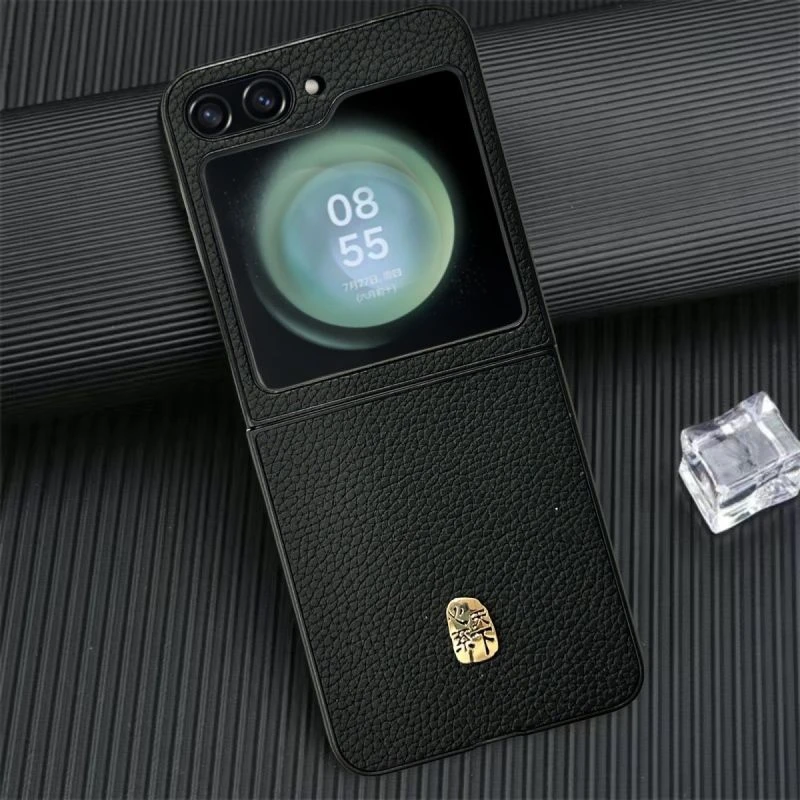 适用三星Flip5手机壳w23保护套折叠老花覆盖心系天下防摔皮革潮