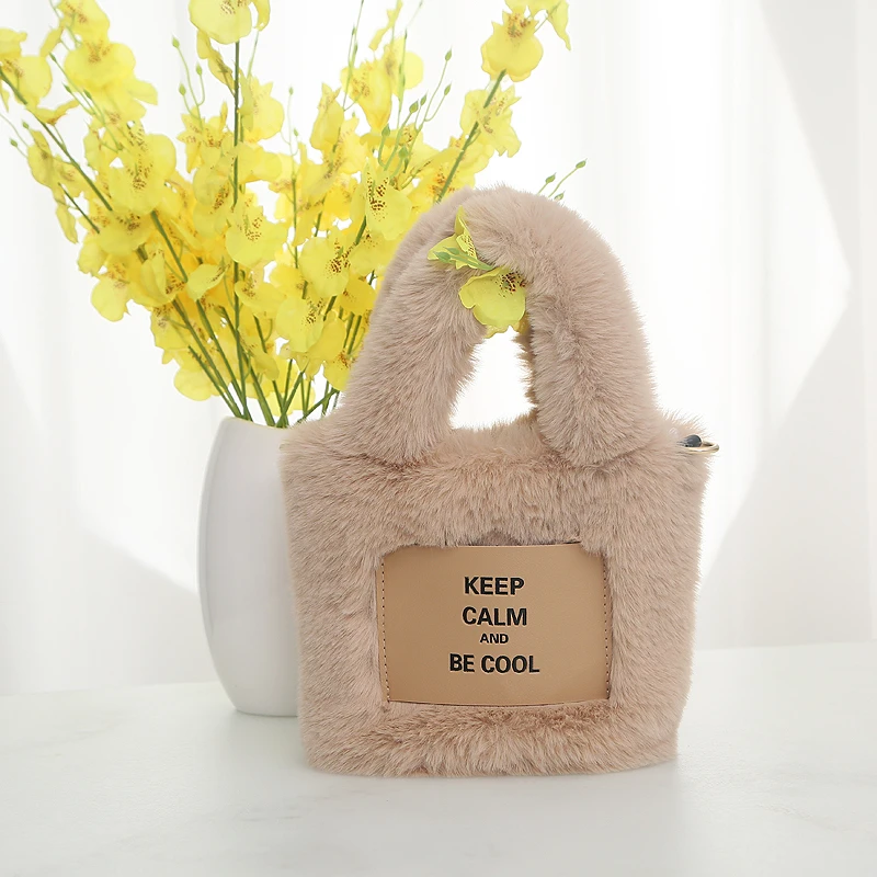 毛毛包包女潮可爱卡通毛绒手提小方包