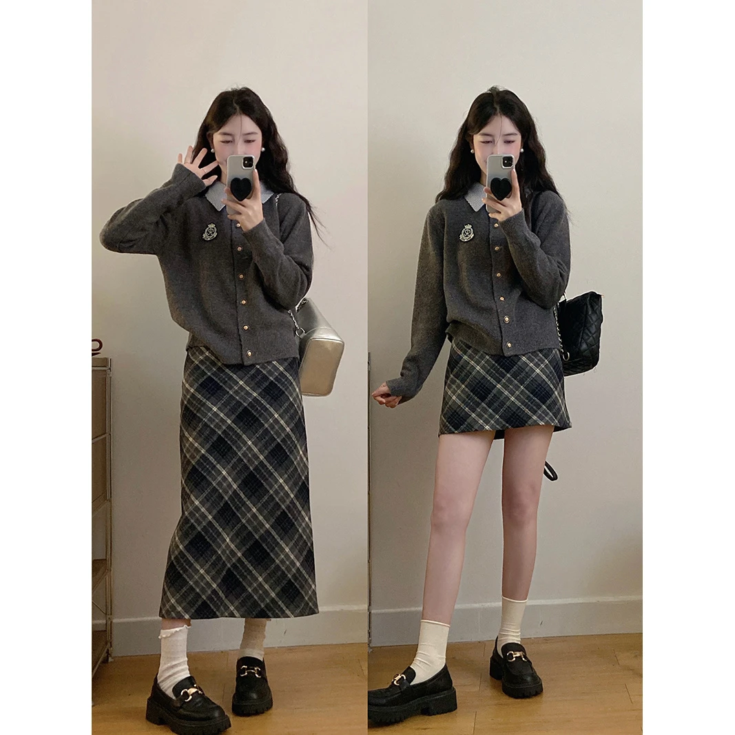 【贝蒂】秋装新款大码假两件polo领针织毛衣开衫