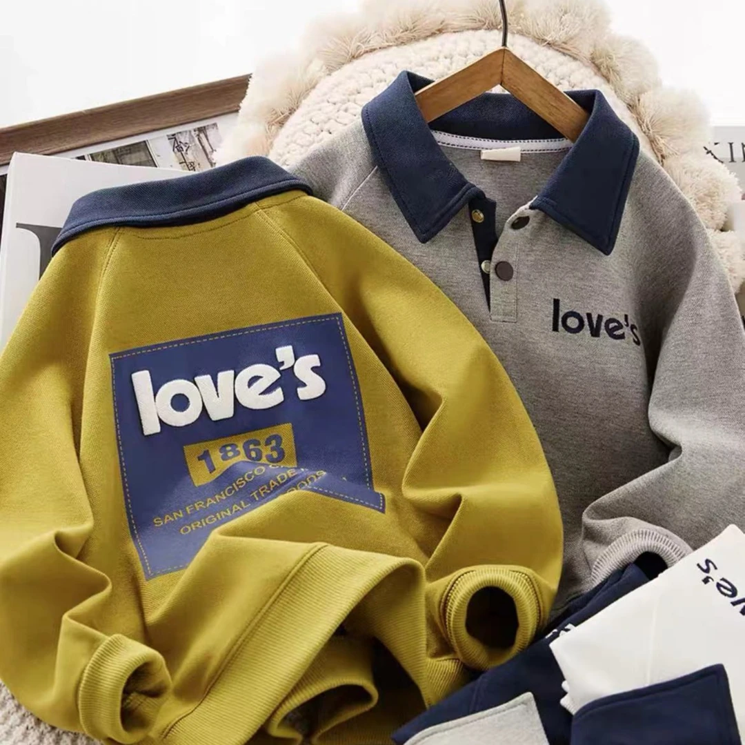 加绒POLO衫【LOVE卫衣】中大童男女通用保暖