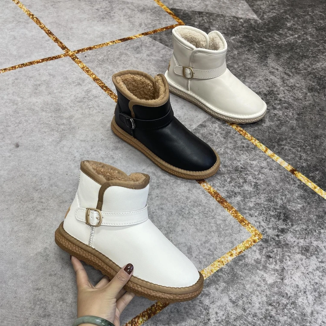 冬季牛皮加厚羊毛爆款时尚百搭保暖防滑短筒