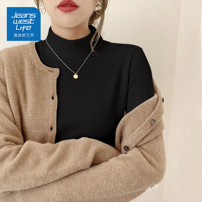 真维斯无界长袖女德绒内搭打底衫2025新款春秋冬季半高领修身上衣