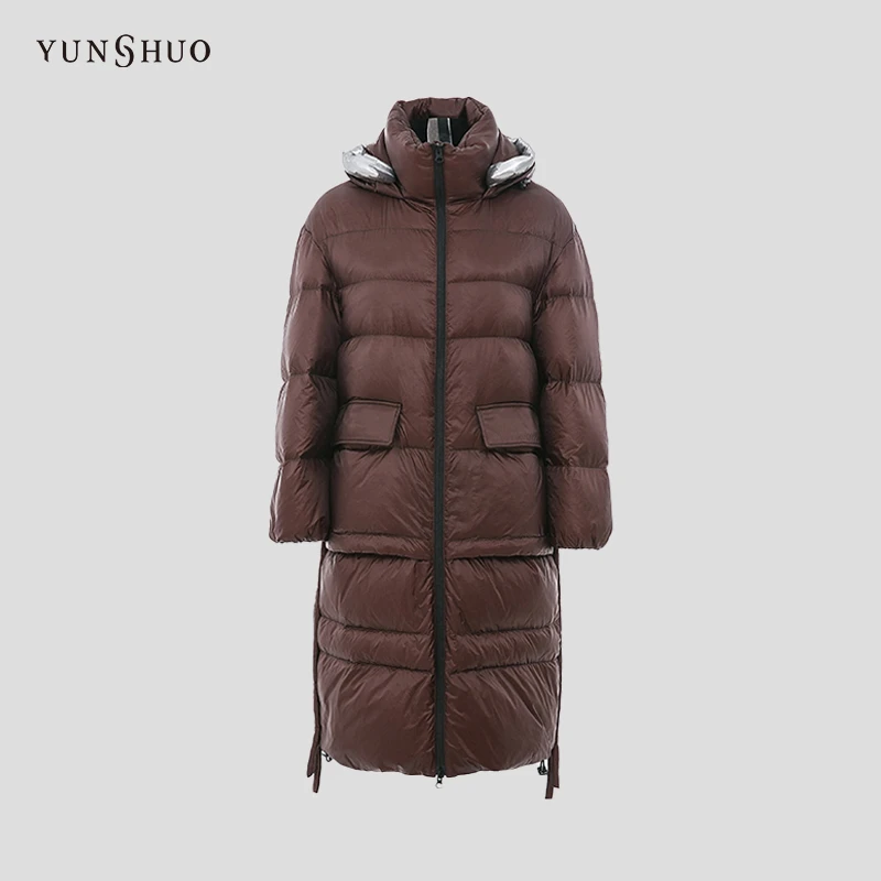 YUNSHUO羽绒服女中长款冬季新款轻盈保暖连帽羽绒衣816058