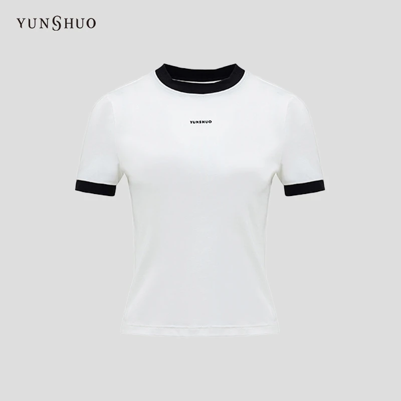 YUNSHUO 短T恤女2025春季新款圆领显瘦时尚短袖325304