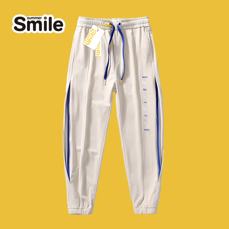 summer smile休闲裤男春夏束口潮流ins松紧束脚裤字母宽松长裤