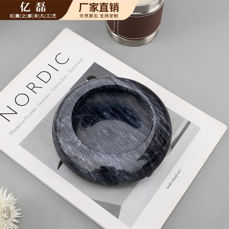 烟灰缸 天然大理石客厅烟缸摆件个性时尚礼品中式简约