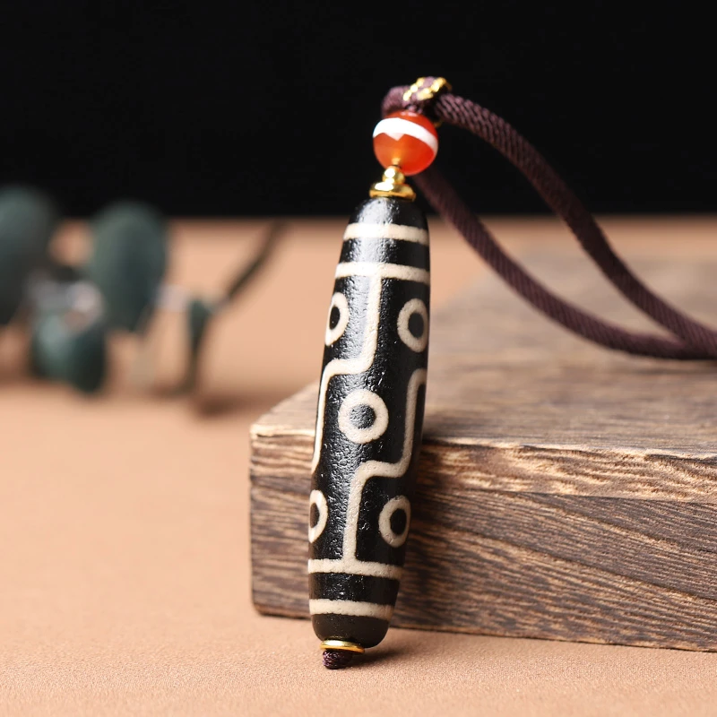 品煌包浆高油黑白一到九目玛瑙珠民族风男女锁骨吊坠镶嵌58x12