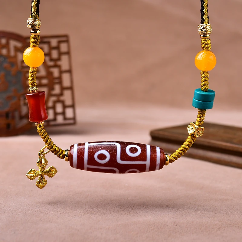 品煌红肉折六眼蚀花玛瑙锁骨链编织男女同款时尚百搭吊坠38x12mm