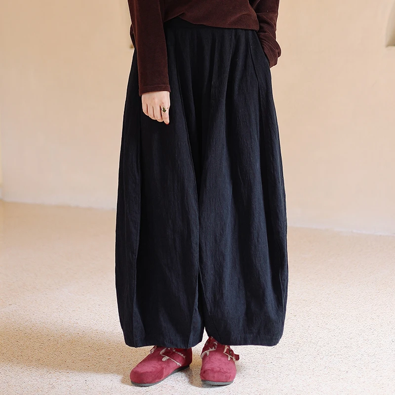 绽放018朵/2025新款文艺立体浮雕压花半松紧腰双层纯棉阔腿灯笼裤
