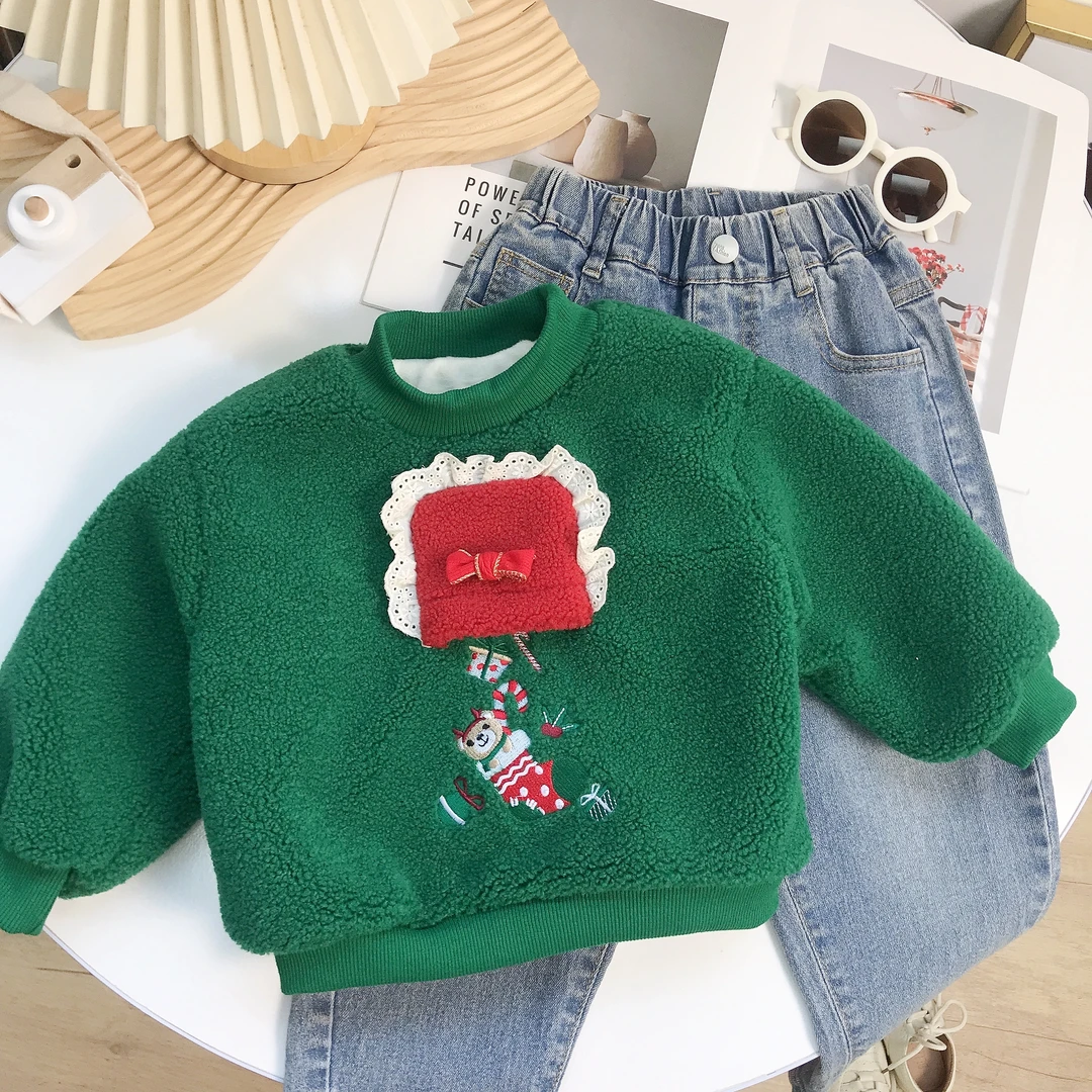 N3426儿童韩版时尚通用百搭洋气休闲  秋冬毛毛加绒卫衣36071