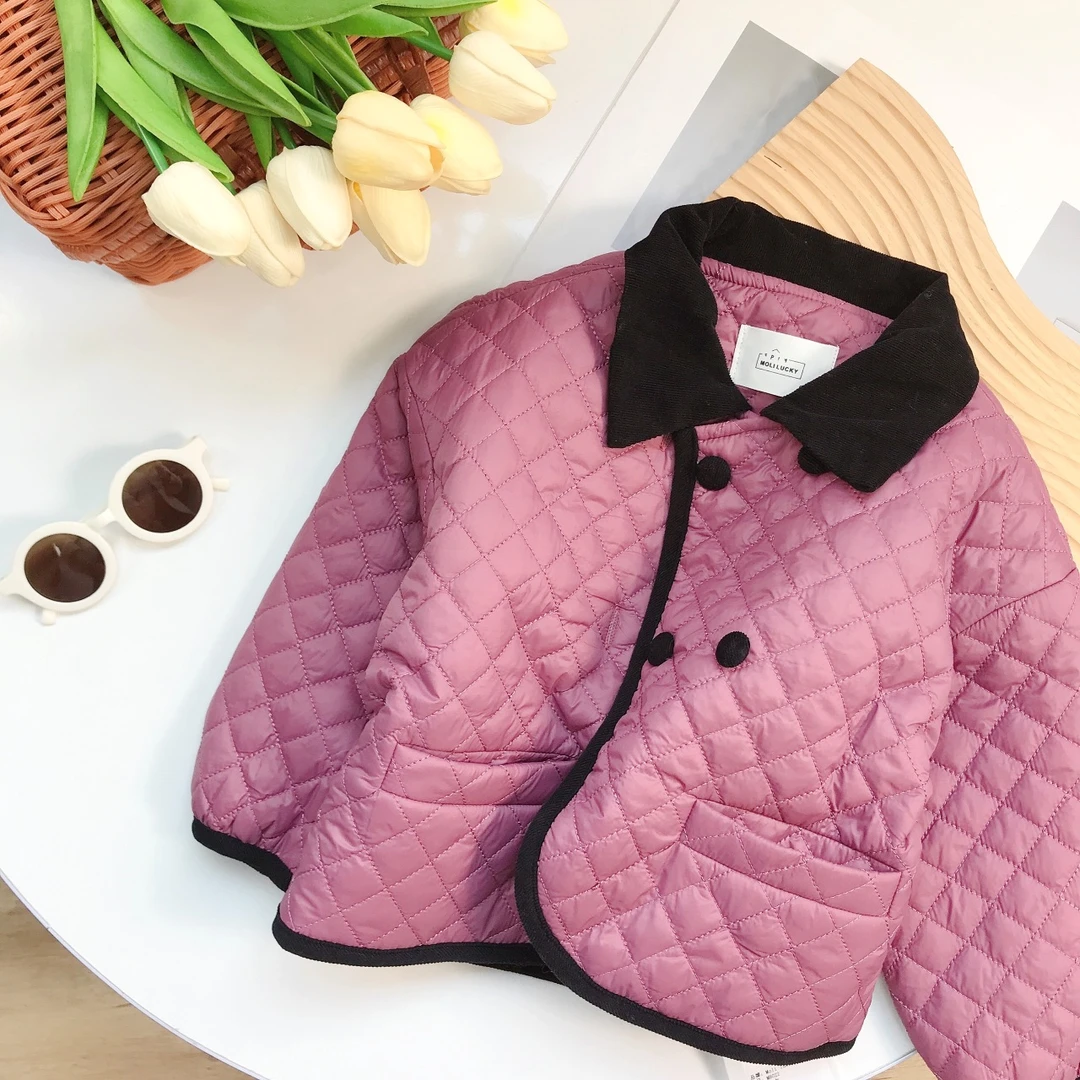 N3241儿童萌娃穿搭儿童外套秋冬 百搭洋气黑领绗线棉外套M8022