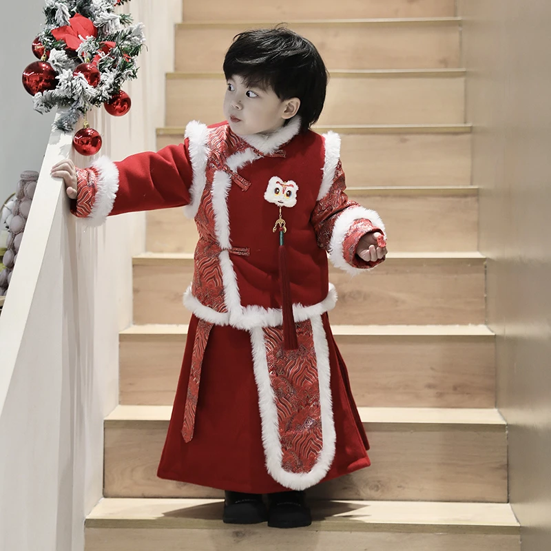 【现货】SUPER JIMMY新年吉祥 儿童夹棉新中式风唐装红色拜年服套装