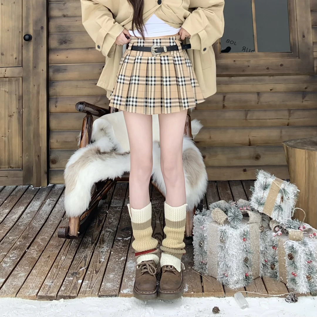 3MER哦哦三妹 学院风格子百褶裙女夏季高腰显瘦A字短裙半身裙