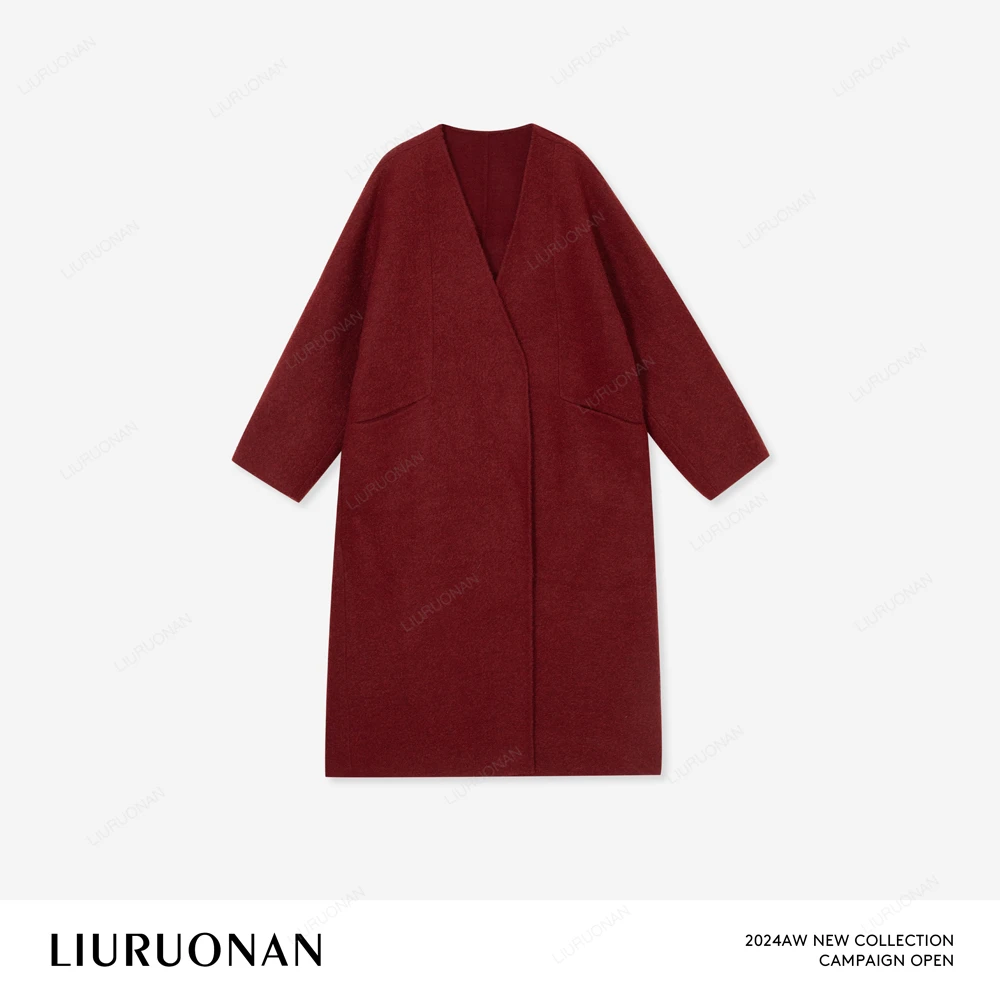 LIURUONAN 24AW【红大衣】经典款红色高端毛呢外套秋冬收腰大衣