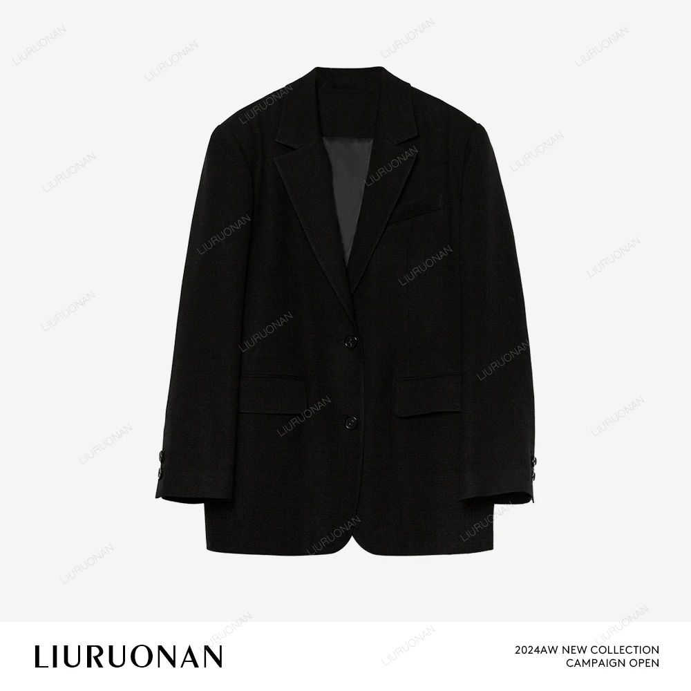 LIURUONAN 24AW 100%醋酸黑标西装女长袖西服外套高级通勤外套女