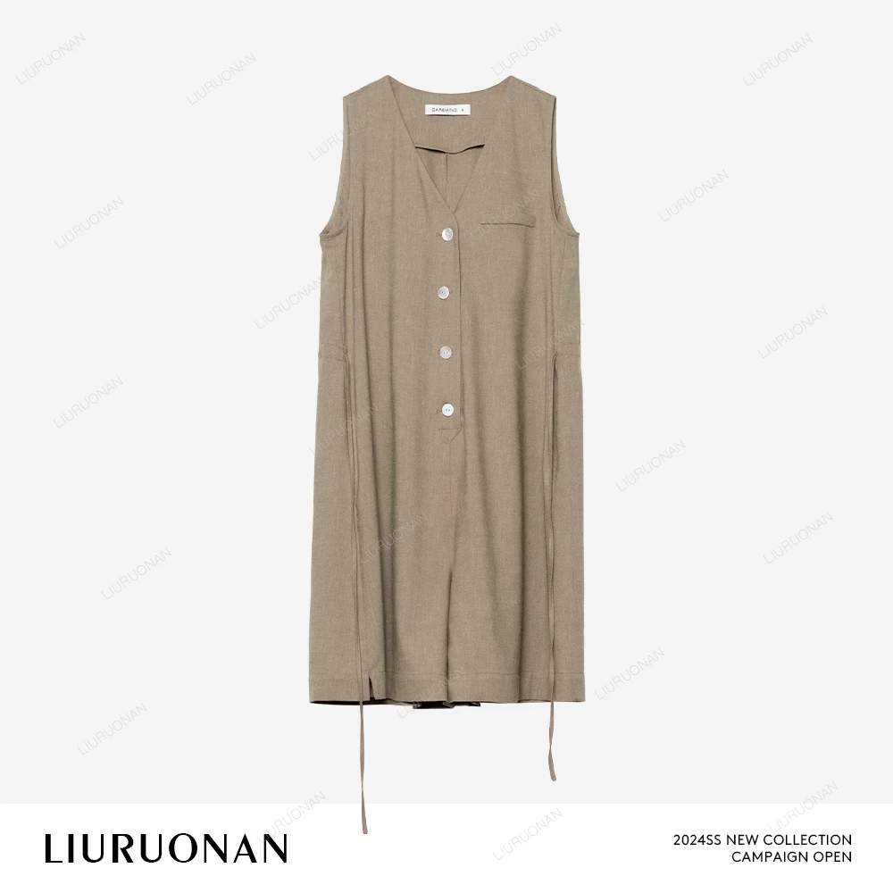 LIURUONAN 24SS 设计感宽松无袖连体裤V领显瘦百搭阔腿纯色裤子