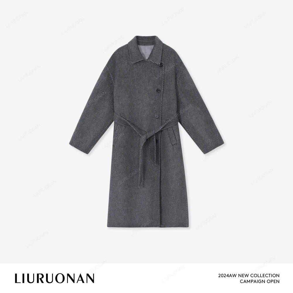 LIURUONAN 24AW【赫尔大衣】天丝羊毛斜纹中长款毛呢外套冬季新款女