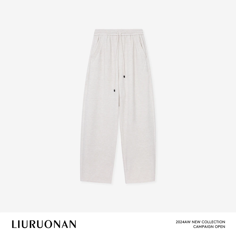 LIURUONAN 24AW 【弯刀卫裤】米白加绒运动裤休闲宽松显瘦裤子女