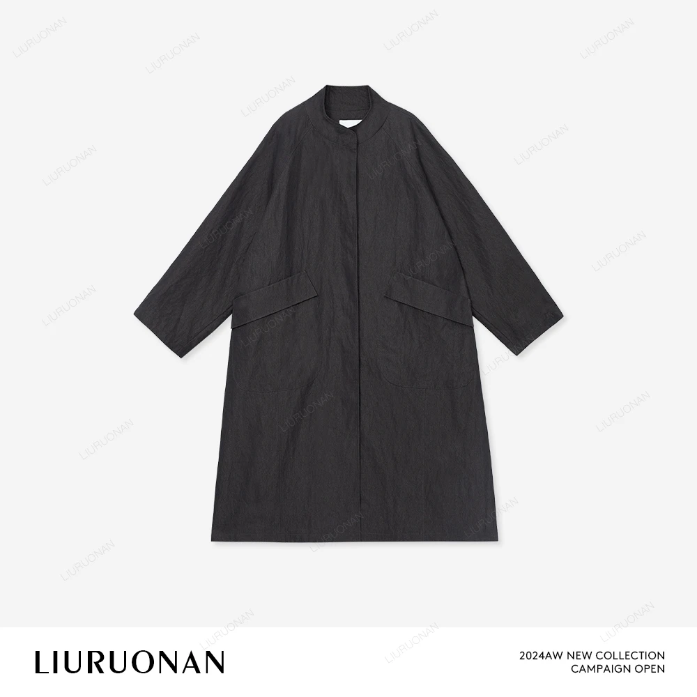 LIURUONAN 24AW 牛仔绿色长款风衣女秋宽松调性款长袖廓形外套