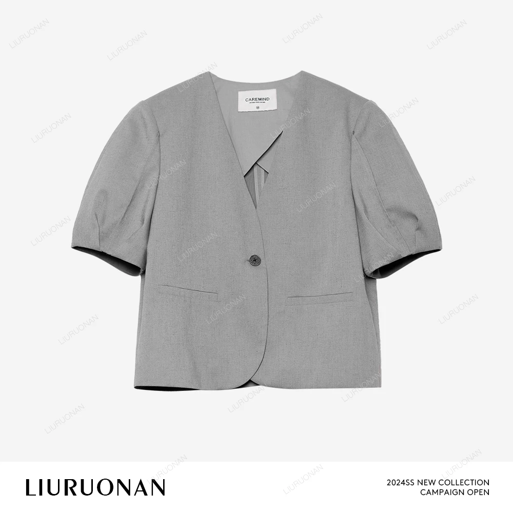 LIURUONAN 24SS 亚麻灰色夏季短袖薄款外套女时尚百搭外穿上衣