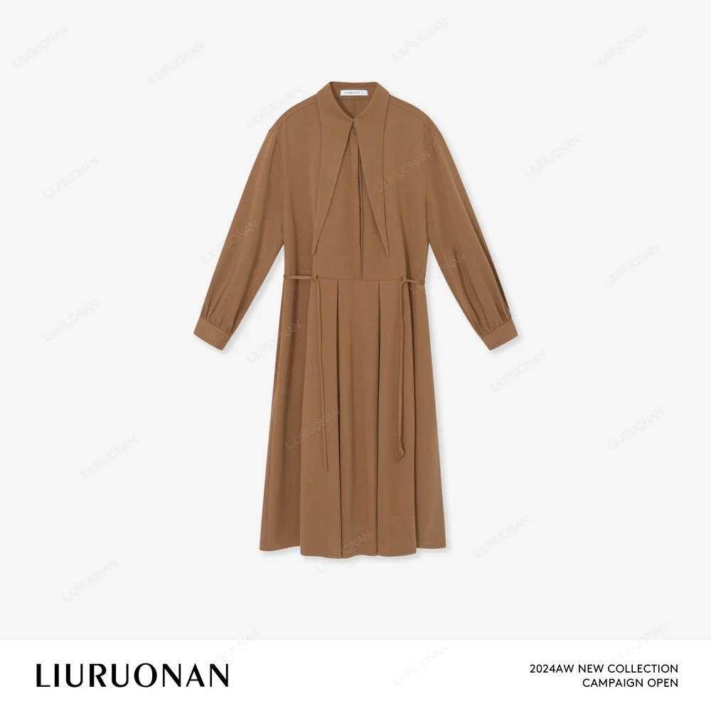 LIURUONAN 24AW【燕尾领连衣裙】小众设计感气质中长款长袖连衣裙女