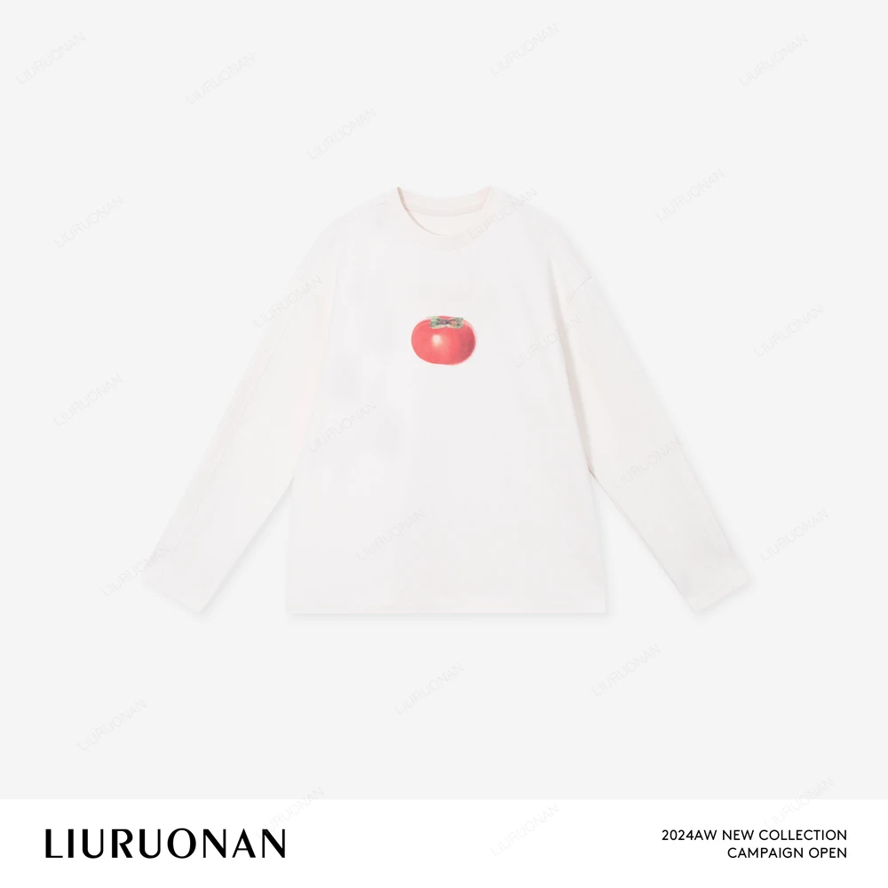 LIURUONAN 24AW【柿柿如意】冬季新款打底衫印花长袖圆领T恤上衣女