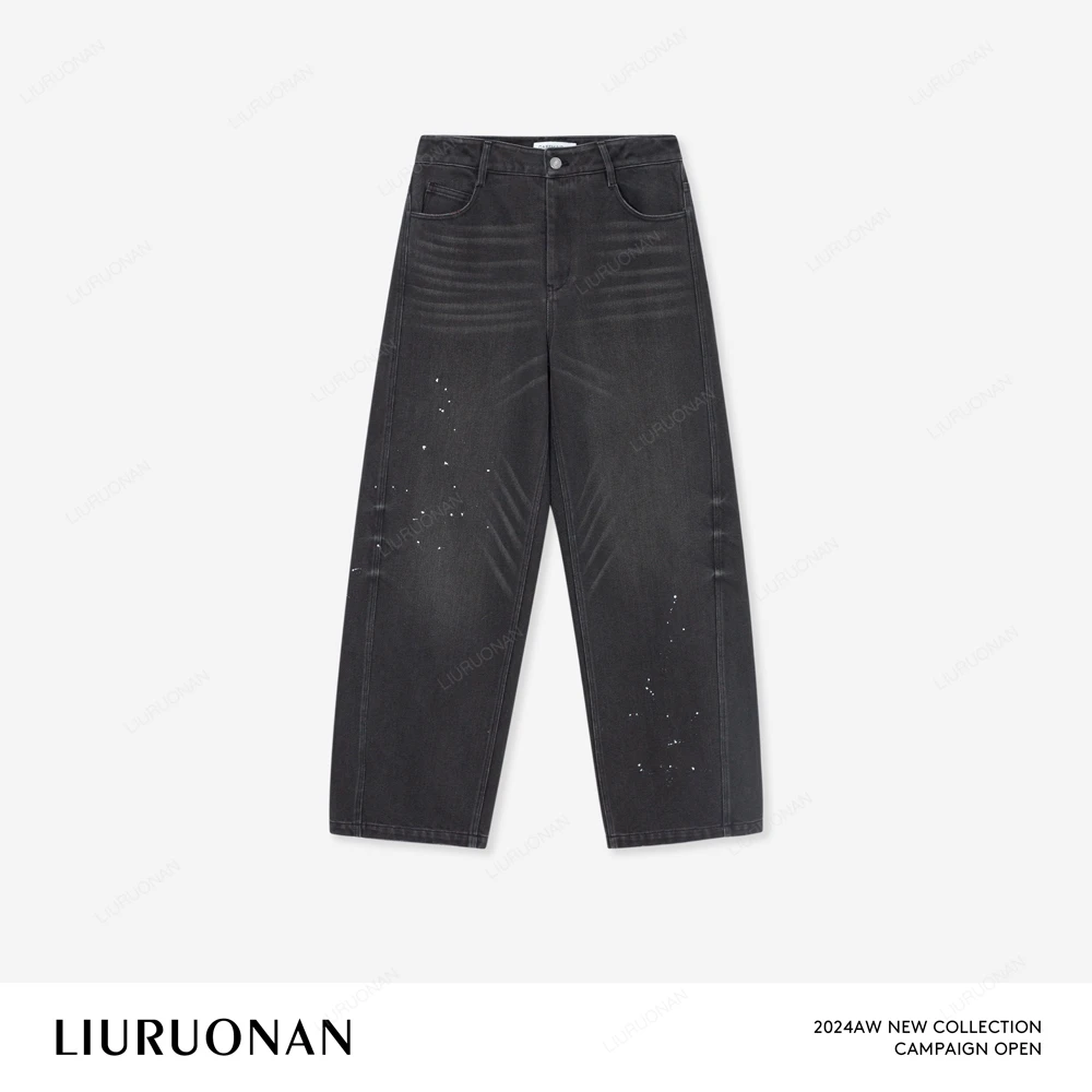 LIURUONAN 24AW【泼墨牛仔裤】设计感水洗显瘦直腿长裤厚款直筒裤