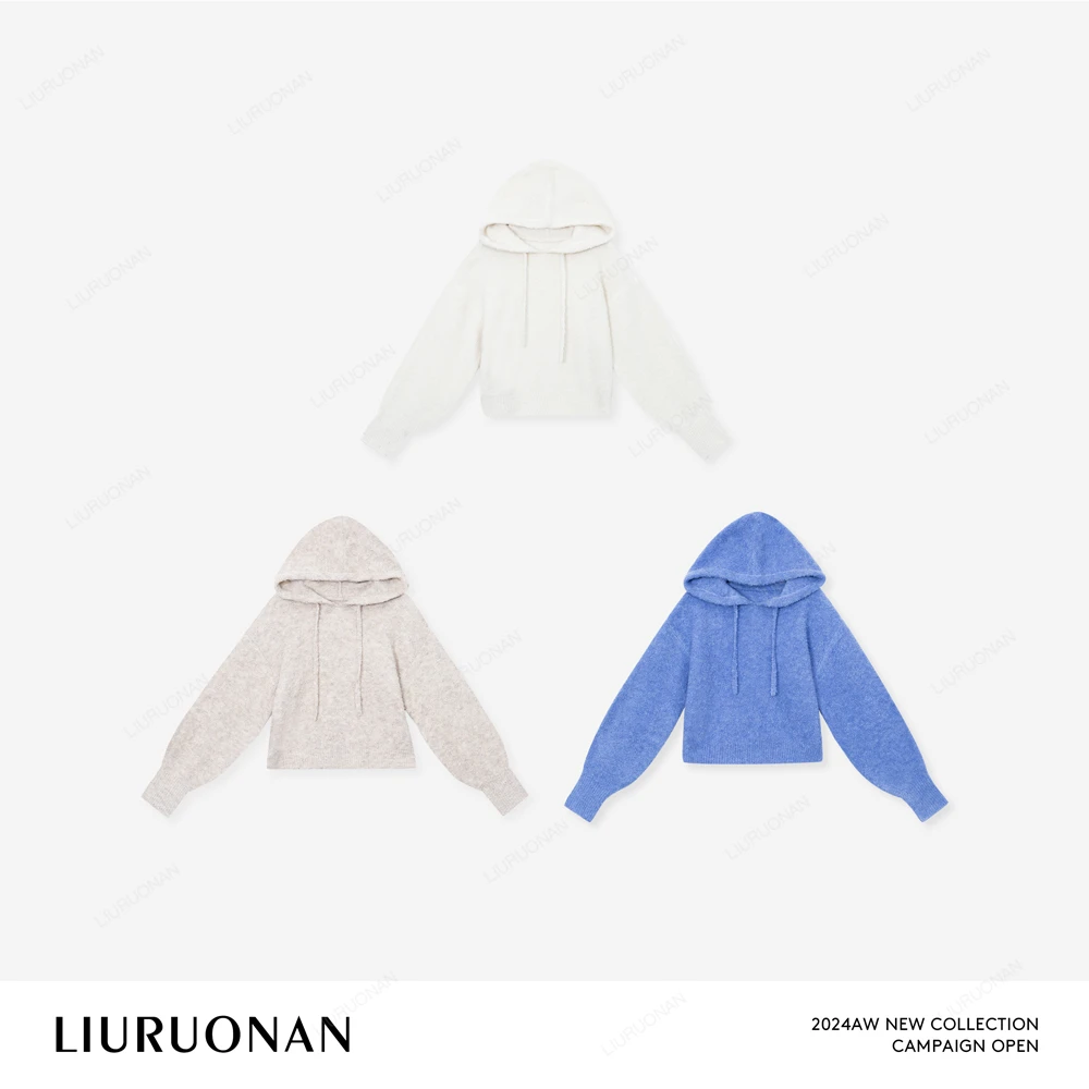 LIURUONAN 24AW【颗粒绒卫衣】秋冬新款帽衫纯色宽松毛针织衫外套女