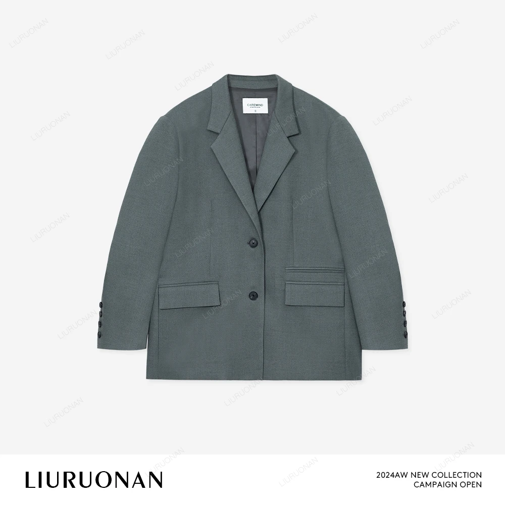 LIURUONAN 24AW【北欧纳维亚】灰绿西装外套女气质款平驳领西服上衣