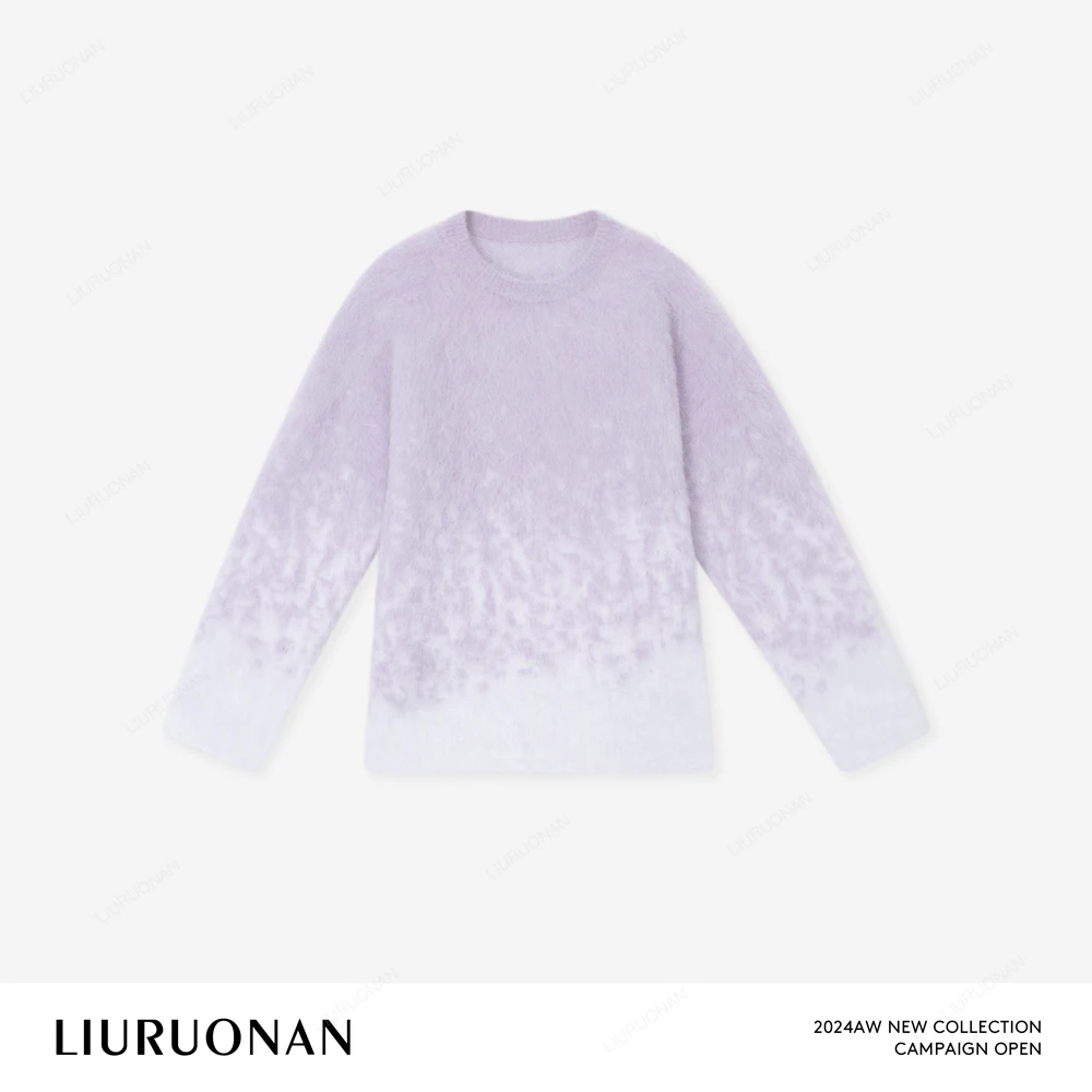 LIURUONAN 24AW【雪花毛衣】圆领套头紫色毛针织衫冬季保暖长袖上衣