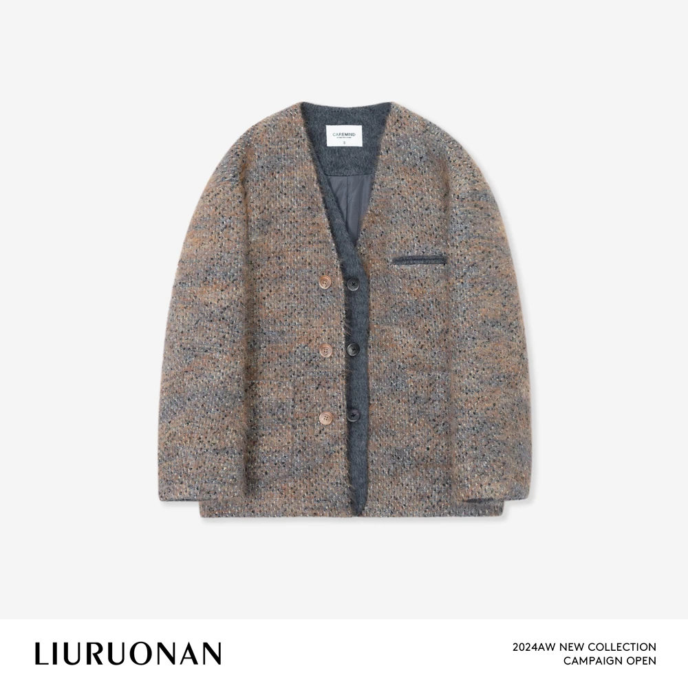 LIURUONAN 24AW【花昵外套】冬季保暖艺术设计感三粒扣毛呢短外套女