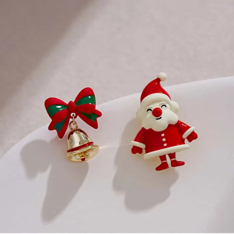 合金耳饰 圣诞老人耳钉独特设计感不对称圣诞铃铛耳环诞节耳坠女