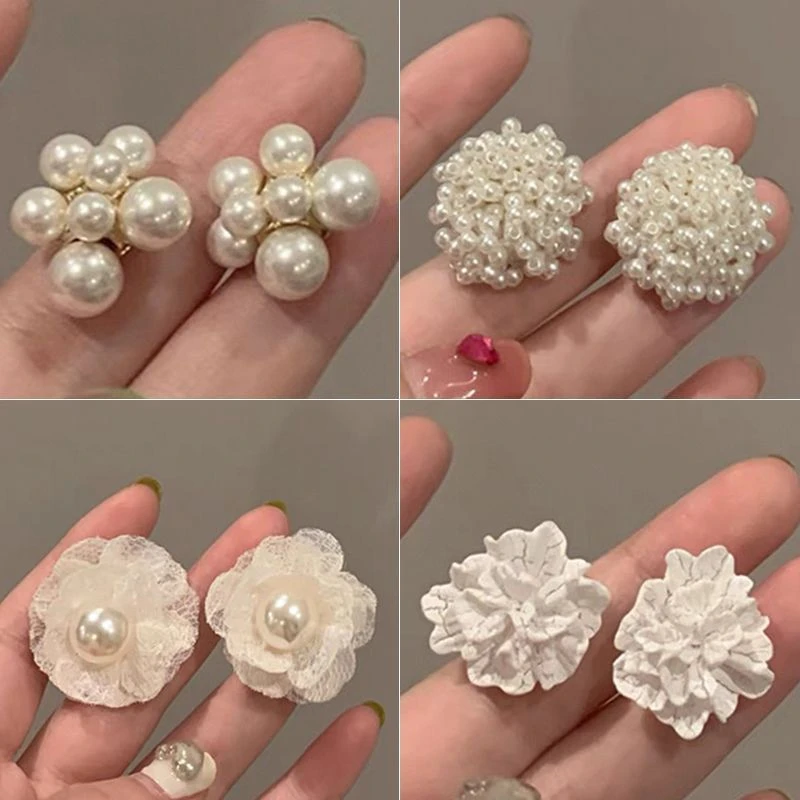 合金耳饰 精致珠珠小众花朵耳钉2024新款爆款耳环法式高级感耳饰