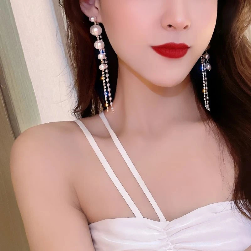 耳环女2023年新款潮耳坠气质高级感大气网红流苏轻奢日韩珠珠耳饰