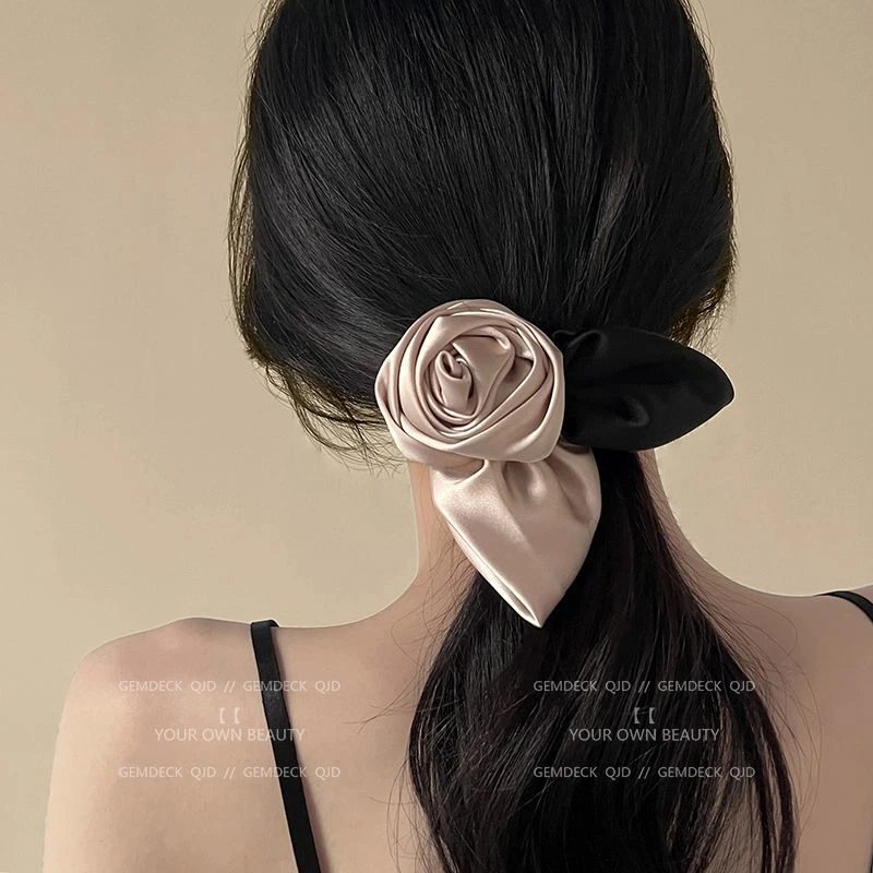 优雅气质香槟玫瑰花发夹后脑勺简约高级发卡弹簧夹子百搭款头饰女