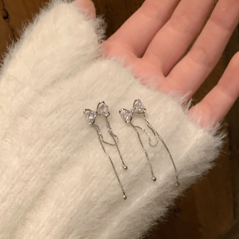 小众设计感甜美耳环蝴蝶结长款流苏耳钉女气质耳坠高级感轻奢耳饰