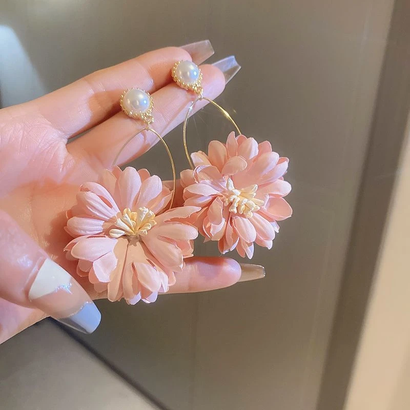 珠珠花朵森系粉色耳环女个性自然风夸张气质时尚设计耳饰