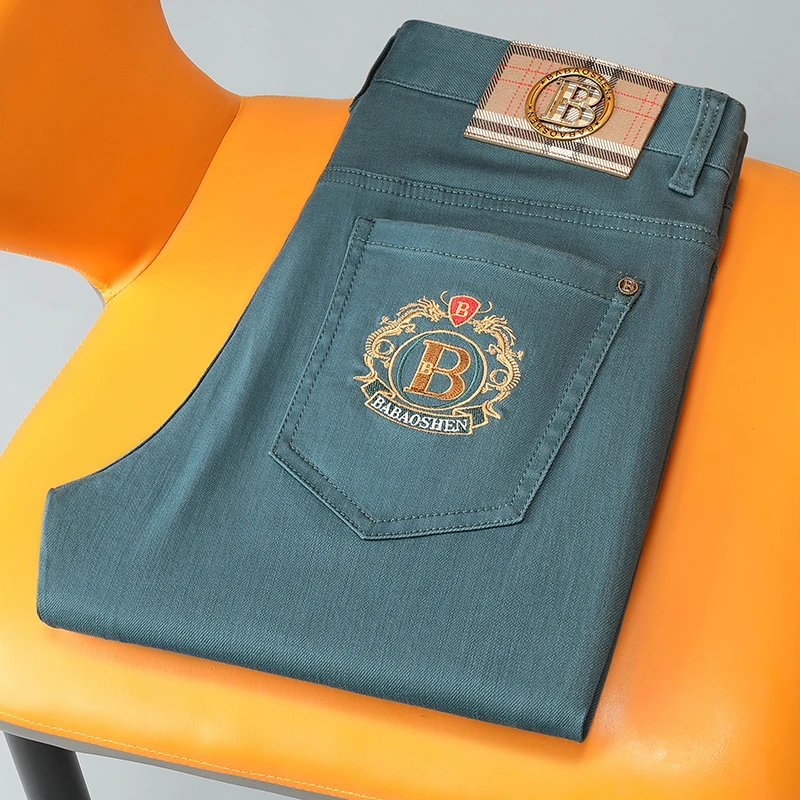 高端欧货轻奢时尚高级商务休闲裤男潮流中国风刺绣复古水洗牛仔裤